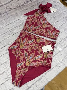 BAIIA One Shoulder Sangria Pink Paisley Reversible Bikini Bottom 18 Top 16 NWT's
